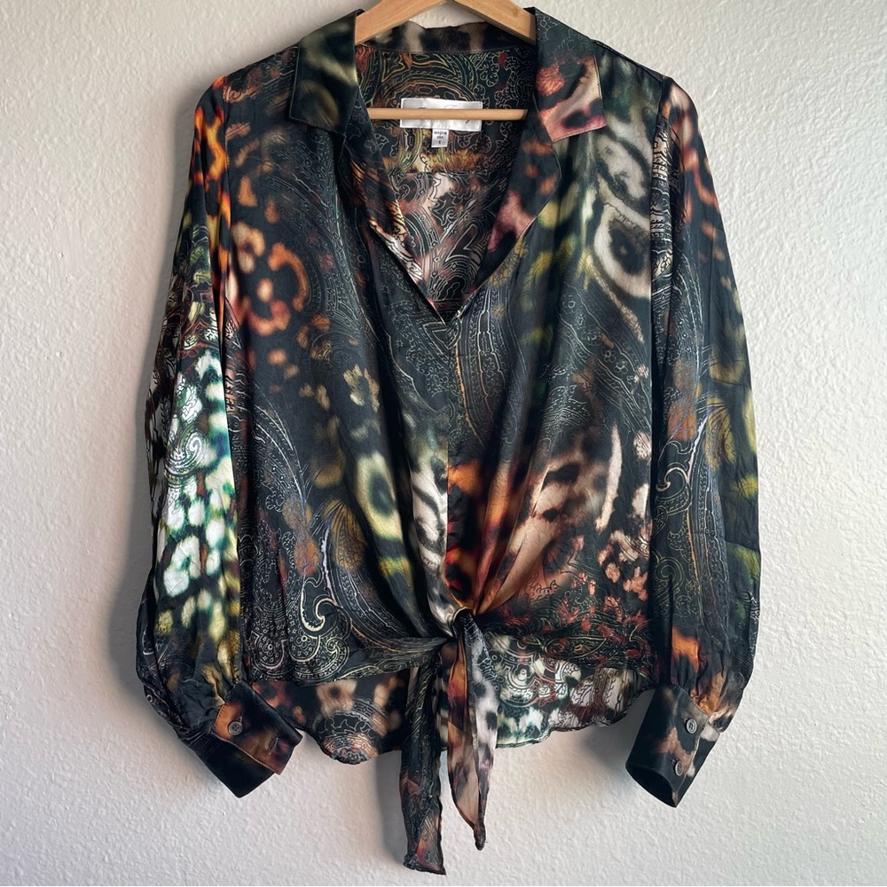 Fifteen Twenty Tie-Front Leopard Paisley Print Blouse